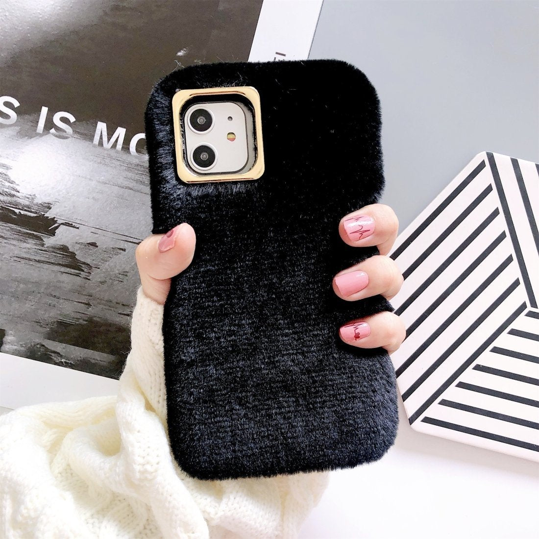 Soft Plush Material Phone Protector Case - Black for iPhone 11 Pro