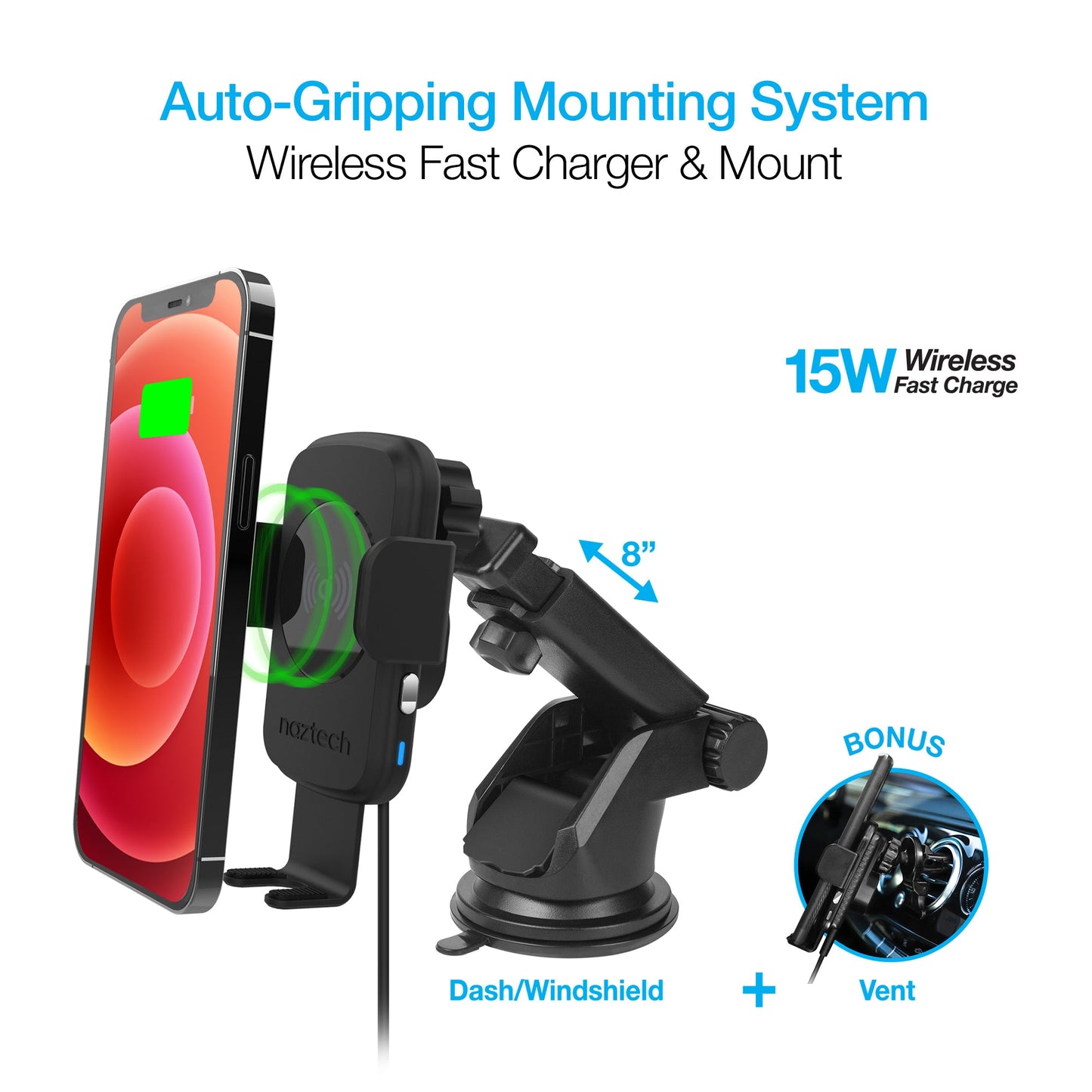 Naztech Smart Grip Wireless Charging Car Mount Black (15425-HYP)