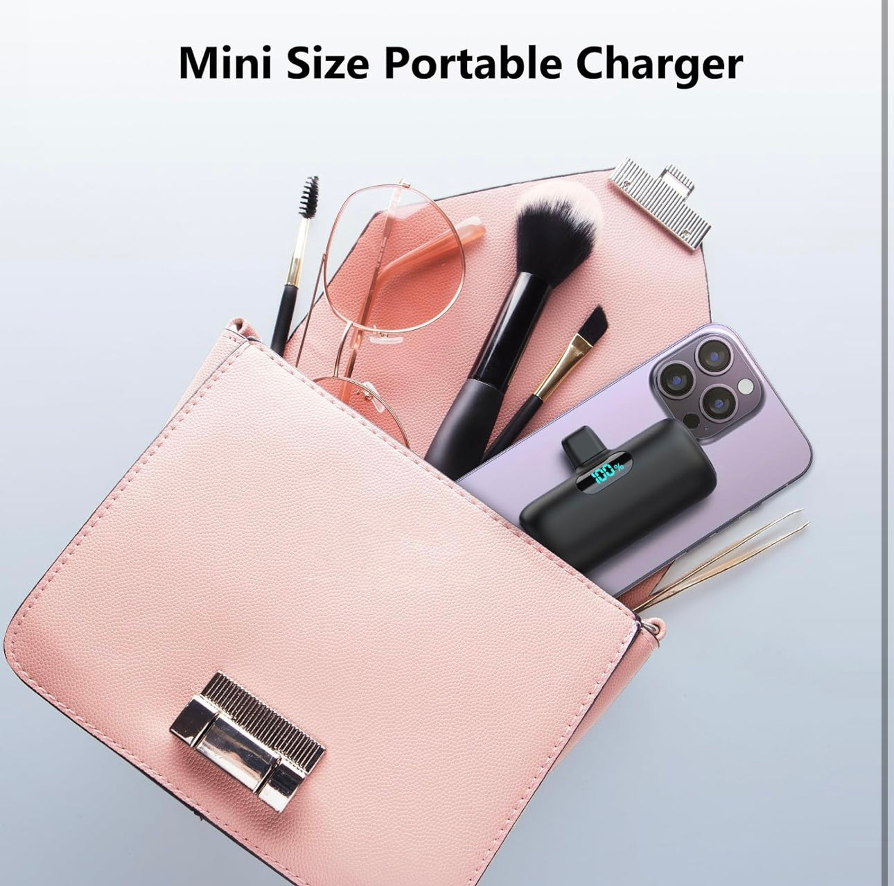 Mini Portable Charger USB C Power Bank,Upgraded 5000mAh PD Fast Charging Battery Pack Built-in USB-C Connector,LCD Display,Compatible with iPhone16,16 Plus,16Pro/Max/15,iPad Pro/Air,Android Phone etc