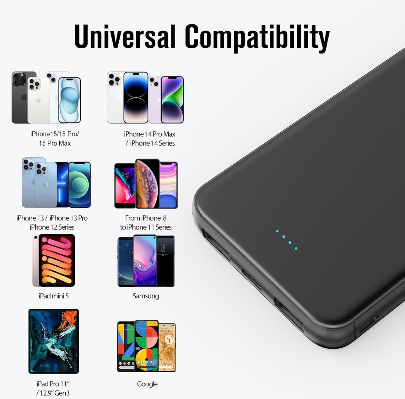 VANYUST Portable Charger, 10000mAh Power Bank with 15W Fast Charging, USB-C in&Out External Battery Pack Compatible with iPhone 15/14/13/12 Series and Android Phone